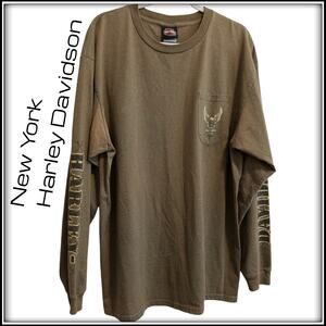 Long Sleeve HARLEY DAVIDSON MOTORCYCLES Pocket Shirt New York Biker Men's XL